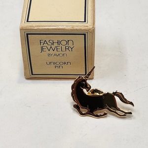 Avon Gold Tone Unicorn Pinback Pin Lapel Tie Tack Vintage Fashion Jewelry